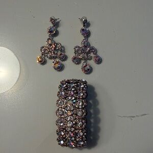 Aurora Borealis Iridescent Chandelier Earrings and bracelet Rhinestone